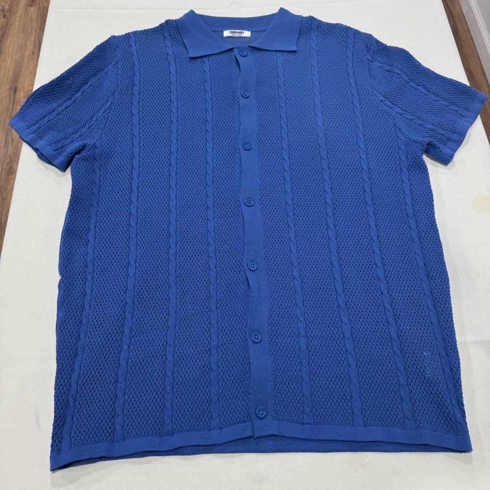 Men's Blue Knit Button Down Shirt